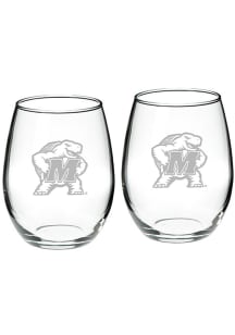 Maryland Terrapins Hand Etched 22oz Set Stemless Wine Glass - White