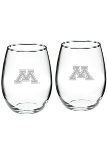 Minnesota Golden Gophers Hand Etched 22oz Set Stemless Wine Glass - White