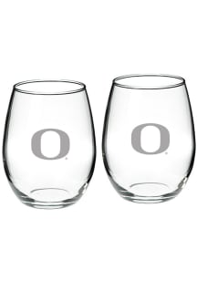 Oregon Ducks Hand Etched 22oz Set Stemless Wine Glass - White