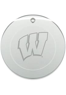 Wisconsin Badgers Hand Etched Round Ornament - White
