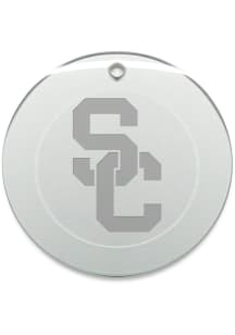 USC Trojans Hand Etched Round Ornament - White