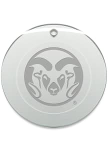 Colorado State Rams Hand Etched Round Ornament - White