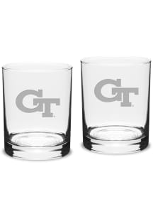 GA Tech Yellow Jackets Hand Etched 14oz Double Old Fashioned Set Rock Glass - White