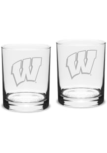 Wisconsin Badgers Hand Etched 14oz Double Old Fashioned Set Rock Glass - White