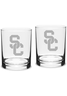 USC Trojans Hand Etched 14oz Double Old Fashioned Set Rock Glass - White
