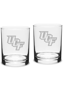 UCF Knights Hand Etched 14oz Double Old Fashioned Set Rock Glass - White
