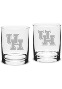 Houston Cougars Hand Etched 14oz Double Old Fashioned Set Rock Glass - White