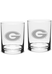 Georgia Bulldogs Hand Etched 14oz Double Old Fashioned Set Rock Glass - White