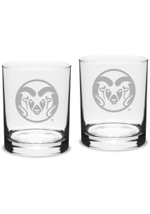 Colorado State Rams Hand Etched 14oz Double Old Fashioned Set Rock Glass - White