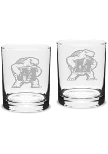 Maryland Terrapins Hand Etched 14oz Double Old Fashioned Set Rock Glass - White