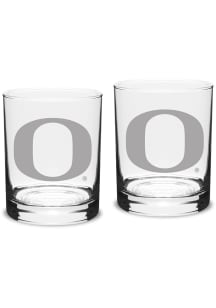 Oregon Ducks Hand Etched 14oz Double Old Fashioned Set Rock Glass - White