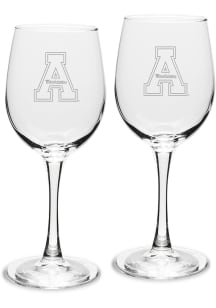 Appalachian State Mountaineers Hand Etched Set of 2 12oz Wine Glass - White