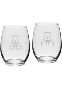 Appalachian State Mountaineers Hand Etched Set of 2 15oz Stemless Wine Glass - White