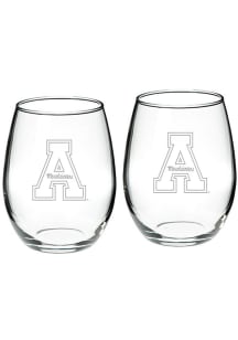 Appalachian State Mountaineers Hand Etched Set of 2 22oz Stemless Wine Glass - White