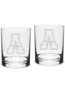 Appalachian State Mountaineers Hand Etched Set of 2 14oz Double Old Fashioned Rock Glass - White