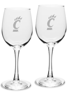 Cincinnati Bearcats Hand Etched Set of 2 12oz Wine Glass - White