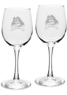East Carolina Pirates Hand Etched Set of 2 12oz Wine Glass - White