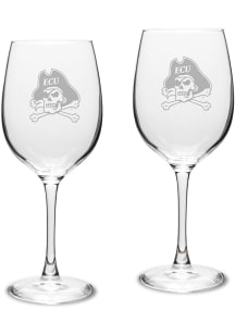 East Carolina Pirates Hand Etched Set of 2 16oz Wine Glass - White