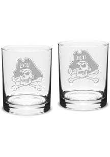 East Carolina Pirates Hand Etched Set of 2 14oz Double Old Fashioned Rock Glass - White
