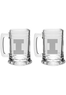 Illinois Fighting Illini Hand Etched Set of 2 15oz Colonial Tankard Stein - White