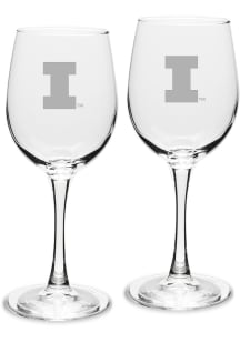 Illinois Fighting Illini Hand Etched Set of 2 12oz Wine Glass - White