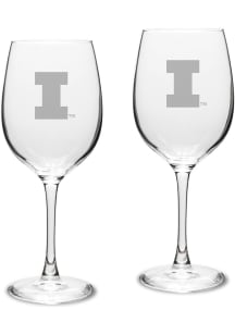 Illinois Fighting Illini Hand Etched Set of 2 16oz Wine Glass - White