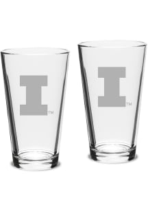 Illinois Fighting Illini Hand Etched Set of 2 16oz Pub Pint Glass - White