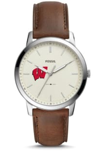 Fossil Wisconsin Badgers Minimalist Leather Mens Watch