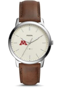 Fossil Minnesota Golden Gophers Minimalist Leather Mens Watch