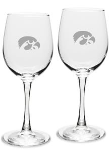 Iowa Hawkeyes Hand Etched Set of 2 12oz Wine Glass - White