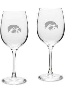 Iowa Hawkeyes Hand Etched Set of 2 16oz Wine Glass - White
