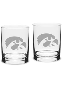 Iowa Hawkeyes Hand Etched Set of 2 14oz Double Old Fashioned Rock Glass - White
