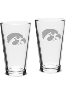 Iowa Hawkeyes Hand Etched Set of 2 16oz Pub Pint Glass - White