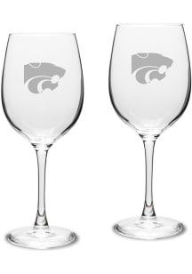 K-State Wildcats Hand Etched Set of 2 16oz Wine Glass - White