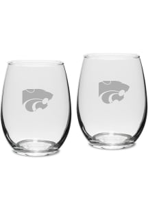 K-State Wildcats Hand Etched Set of 2 15oz Stemless Wine Glass - White
