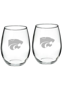 K-State Wildcats Hand Etched Set of 2 22oz Stemless Wine Glass - White
