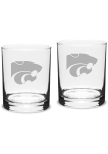 K-State Wildcats Hand Etched Set of 2 14oz Double Old Fashioned Rock Glass - White