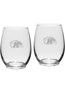 Kent State Golden Flashes Hand Etched Set of 2 15oz Stemless Wine Glass - White