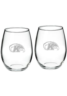 Kent State Golden Flashes Hand Etched Set of 2 22oz Stemless Wine Glass - White