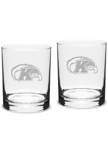 Kent State Golden Flashes Hand Etched Set of 2 14oz Double Old Fashioned Rock Glass - White