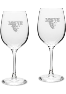 Maine Black Bears Hand Etched Set of 2 16oz Wine Glass - White