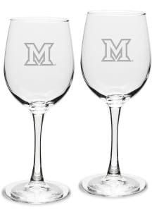 Miami RedHawks Hand Etched Set of 2 12oz Wine Glass - White