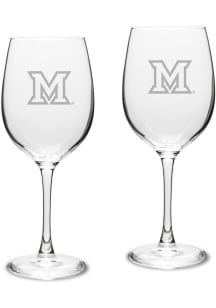 Miami RedHawks Hand Etched Set of 2 16oz Wine Glass - White