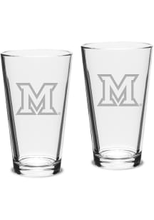Miami RedHawks Hand Etched Set of 2 16oz Pub Pint Glass - White