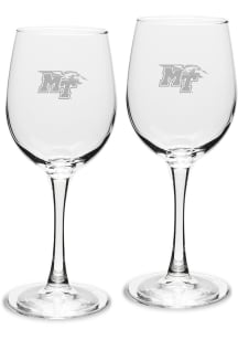 Middle Tennessee Blue Raiders Hand Etched Set of 2 12oz Wine Glass - White
