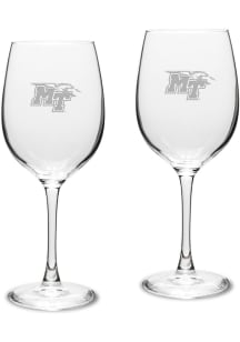Middle Tennessee Blue Raiders Hand Etched Set of 2 16oz Wine Glass - White