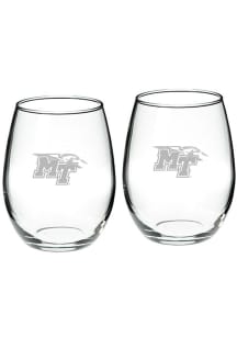 Middle Tennessee Blue Raiders Hand Etched Set of 2 22oz Stemless Wine Glass - White