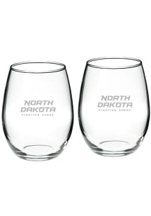 North Dakota Fighting Hawks Hand Etched Set of 2 22oz Stemless Wine Glass - White