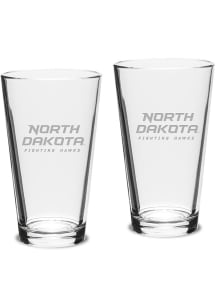 North Dakota Fighting Hawks Hand Etched Set of 2 16oz Pub Pint Glass - White