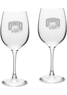 Ohio Bobcats Hand Etched Set of 2 16oz Wine Glass - White